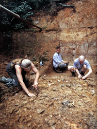 Carenza Lewis for Time Team at Barnham. Picture from Ultimate Time Team Companion by Tim Taylor.