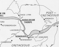 Suffolk before the Anglian Glaciation, c750,000 BP. Diagram taken from Bateman and Rose, 1994