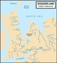 Doggerland around 8000 BC. Picture from Wikimedia commons