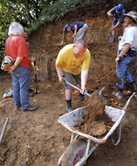 Time Team at Elveden. Mick Aston on left with Nick Ashton behind him. Picture from Ultimate Time Team Companion by Tim Taylor.