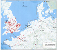 Distribution map of Great Orme copper products. Map by Dr Alan Williams, University of Liverpool