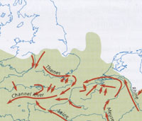 The coastline approximately 425,000 years ago. From 'London The Illustrated History', by Ross and Clark