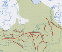 The coastline approximately 25,000 years ago. From 'London The Illustrated History', by Ross and Clark