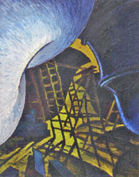 Sybil Andrews oil painting of The Boatyard in 1942. Picture from Hana Leaper Catalogue.