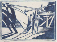 Limehouse linocut c1926 by Sybil Andrews. Picture from Hana Leaper's Catalogue