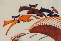 Steeplechasing1930 Sybil Andrews. Picture from Hana Leaper's Catalogue