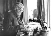 Sybil Andrews in her studio c1980