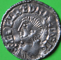 Silver penny of King Ethelred the Unready. Long Cross type.