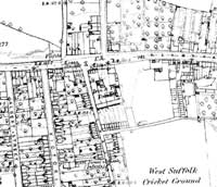George Cornish's Risbygate Iron and Brass Foundry Works shown on the OS map for 1884, scale 1:2500.
