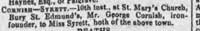 George Cornish marriage announcement in the Bury and Norwich Post for 12th March, 1886.