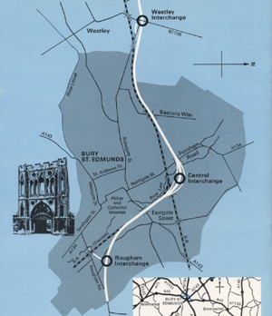 The A45, now A14 by-pass at Bury St Edmunds