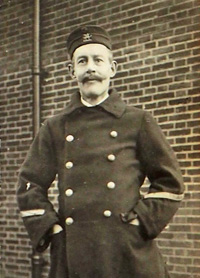 WRB wearing sergeants coat borrowed from Belgian refugees at Plumpton House Whepstead.