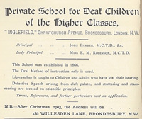 Advert for Barber's school for the deaf from c1902.