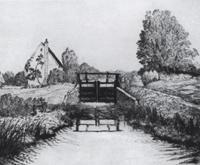 The lockgates at Fullers Mill by Alfred R Blundell c1935