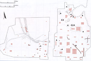 Distibution of Ipswich ware on site by Stanley West. From West Stow Revisited, 2001